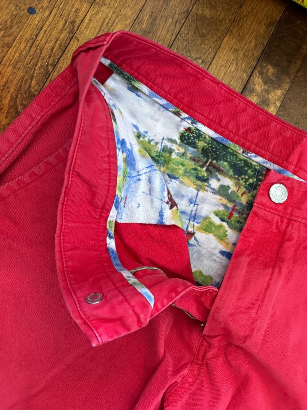 Bonobos Shorts Adult 31 Coral Red Flat Front Washed Chino Pockets Mid Rise mens